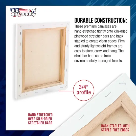 10 x 10 inch Stretched Canvas 12-Ounce Triple Primed, 6-Pack - Professional Artist Quality White Blank 3/4" Profile, 100% Cotton, Heavy-Weight Gesso {3}