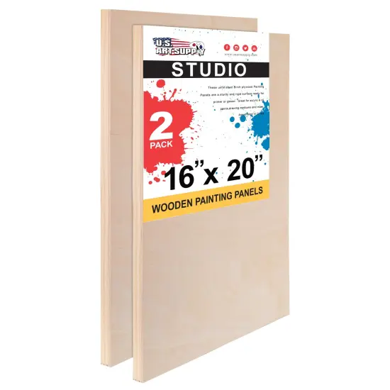 Unfinished Cradled Wood Panels for Painting, 2 Pack of 16x20 inch - Studio Birch Wooden Canvas Boards 3/4" Deep - Mixed-Media Craft, Acrylic, Oil, Encaustic, Paint Pouring Panel Board {1}