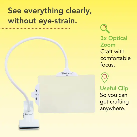 ViviLux Optical Grade 3X Magnifier, Large 6"x4" Clip-On Lens, Flexible Arm for Hands-Free Precision, Attach to Task Lamps, Hobby Desks, Sewing Stations {4}