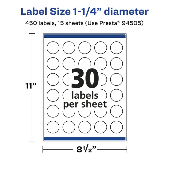 Avery Matte White Removable Round Labels with Sure Feed Technology, Print-to-the-Edge, 1.25" diameter {5}