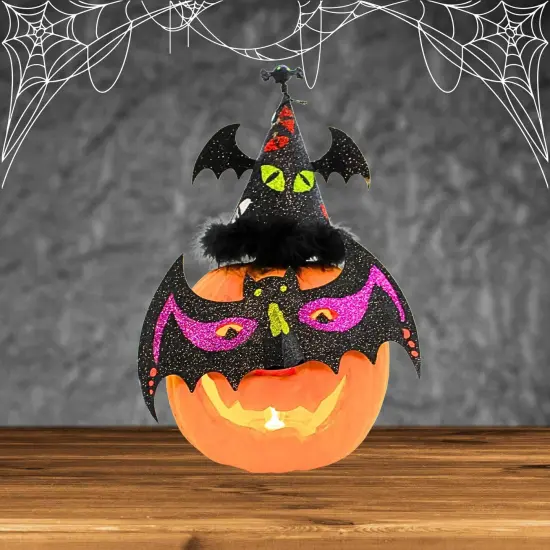 Gallerie Ii 16.5 Inch Pumpkin Dress-Up Hat & Mask (Pumpkin Not Included) Halloween Figurine , Lighted Halloween Decor Hat Mask BAT {4}