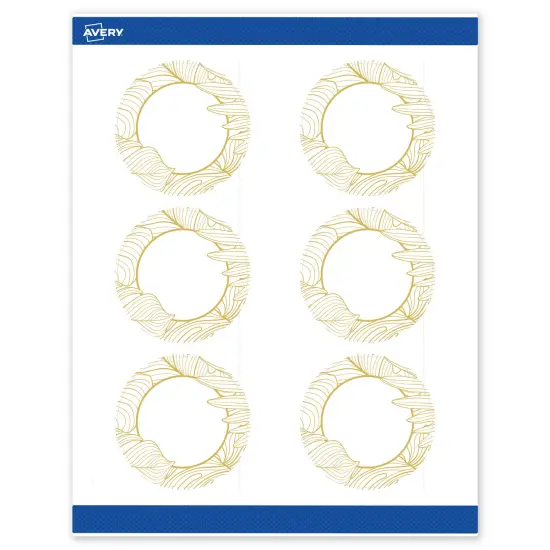 Avery Printable Round Labels with Sure Feed Technology, Pre-Printed Gold Florals, Matte White, 3" Diameter, Laser & Inkjet Compatible, 60 Total, Great for Branding, Marketing, and Events {1}