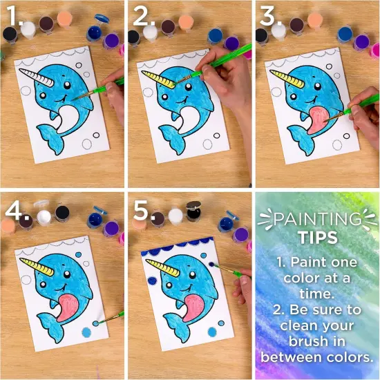 Pre-Printed Canvas Art Set &ndash; 5"x7" Panels, 12 Tempera Paints & 6 Brushes (Panda-Fox-Unicorn) {3}