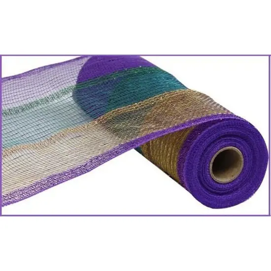 10.25" Poly Deco Tinsel Mesh Ribbon: Mardi Gras Stripe (10 Yards) {1}