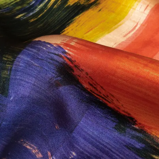 1 Yard Italian Ivory, Red and Black Iris Painterly Abstraction Silk Charmeuse 53 Inches Wide {2}