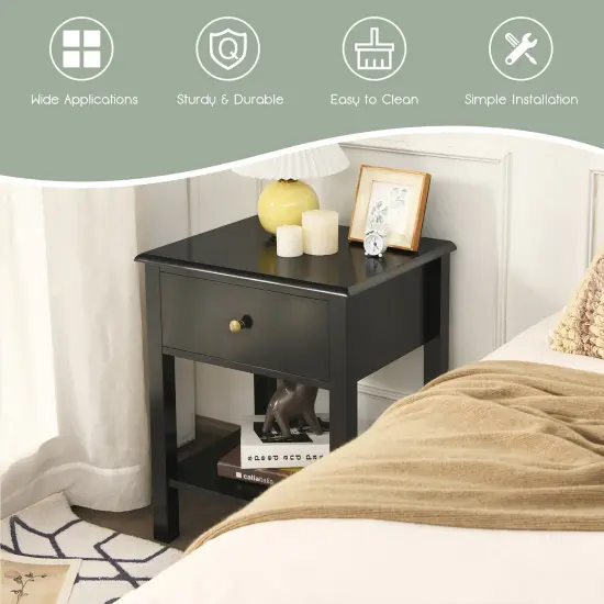 Costway End Table Nightstand Storage Display Drawer Shelf Beside Bedroom White\Black {5}