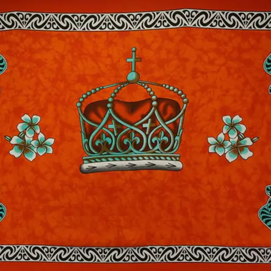 Kingdom of Tonga Crown Turtle Plumeria Sarong 72" L x 45" W Orange {3}