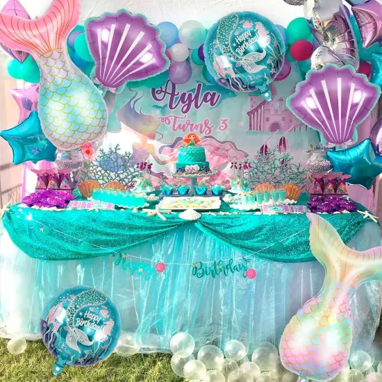 6 Pcs Mermaid Sea Foil Balloons, Mermaid Tail Sea Shell Mylar Balloons {2}