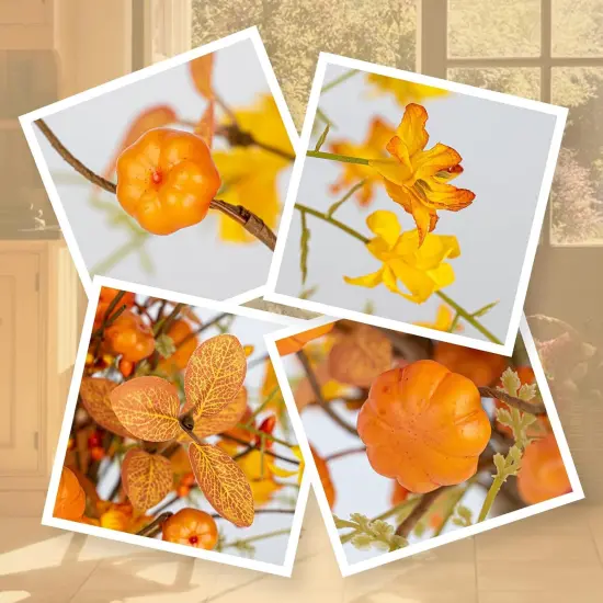 Artificial Fall Pumpkin Stems with Wildflower Eucalyptus Leaf and Berries {3}