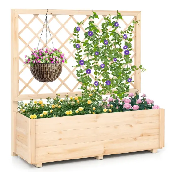 Costway 1/2 PCS 40" Wooden Raised Garden Bed with Lattice Trellis for Climbing Vine Flower {1}