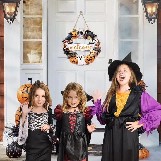 Halloween Wood Wreath Ghost Black Cat Pumpkin Skull {3}