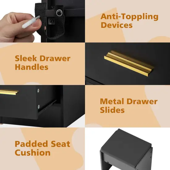 Costway Makeup Vanity Desk with Mirror and Lights Charging Station 3-Color LED Lights Black/White {6}