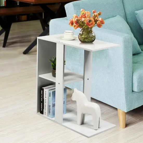 Costway 3-tier Side Table W/Storage Shelf Space-saving Nightstand White {4}