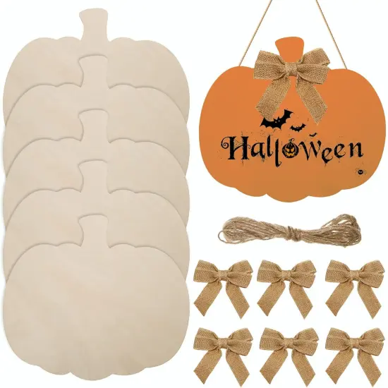 12 Pieces Large Wooden Pumpkin Cutout 12 Inch Unfinished Wood {1}