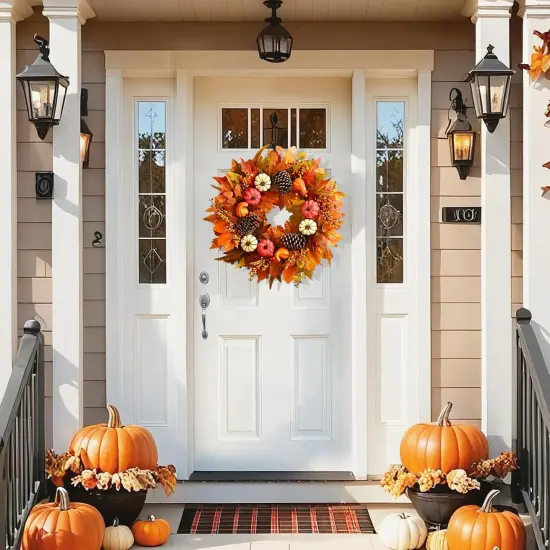 20 Inch Fall Door Wreath, Handcrafted Autumn Wreath {3}