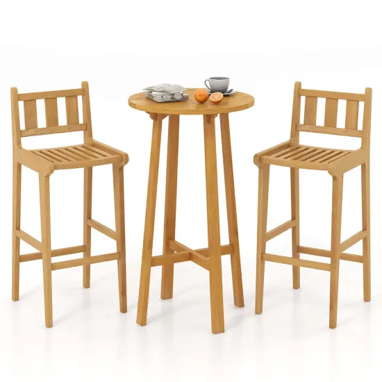 Costway 3 PCS Patio Bar Set Round Cocktail Table with 2 Armless Bar Height Stools {1}