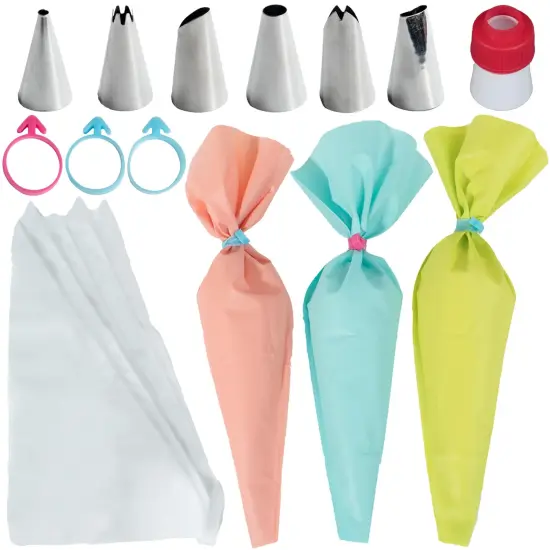 Baketivity 43-Piece Piping Set, Cake and Pastry Piping Bags and Tips Set with Reusable Piping Bags, Pro and Beginner Cake Decorating Kit, Frosting Piping Bags and Tips - Single-Color Coupler {1}