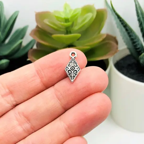 Silver Tribal Boho Ethnic Triangle Charms, 5x14mm {2}