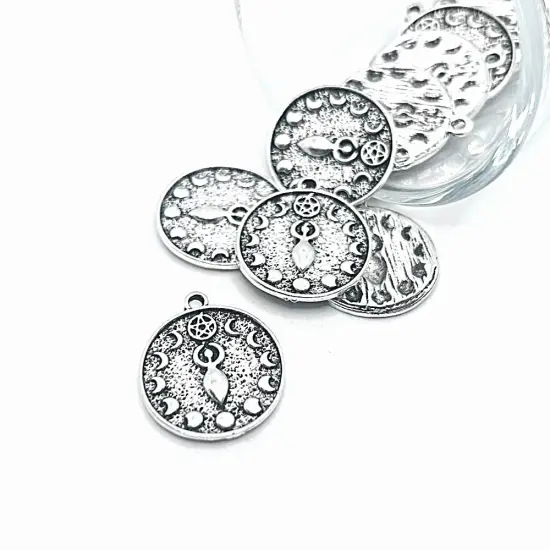 Antique Silver Goddess Pendant Charm with Moon Phases, 20x23mm {1}