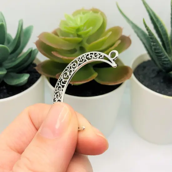 Antique Silver Crescent Scroll Moon Charms, 40x29mm {4}