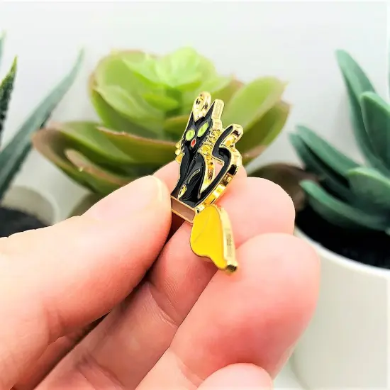 Black Enamel Witch Cat on Broom Charm, 21x34mm {4}