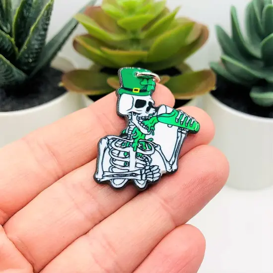 Punk St. Patrick's Day Drinking Skeleton Charms, 37.5x29mm {2}