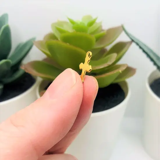 Tiny Gold 304 Stainless Steel Cross Charms, 12x7mm {4}