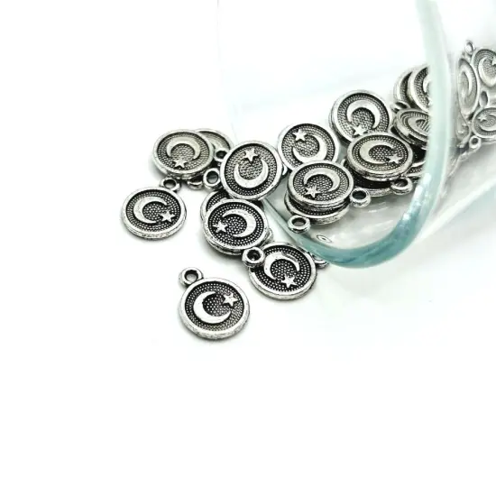 Silver Moon and Star Turkish Flag Charms, 12x10mm {1}