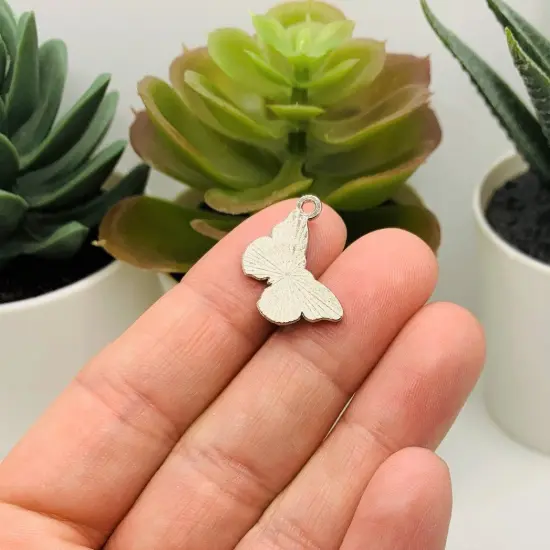 Light Blue Enamel and Silver Butterfly Charms, 14x20mm {3}