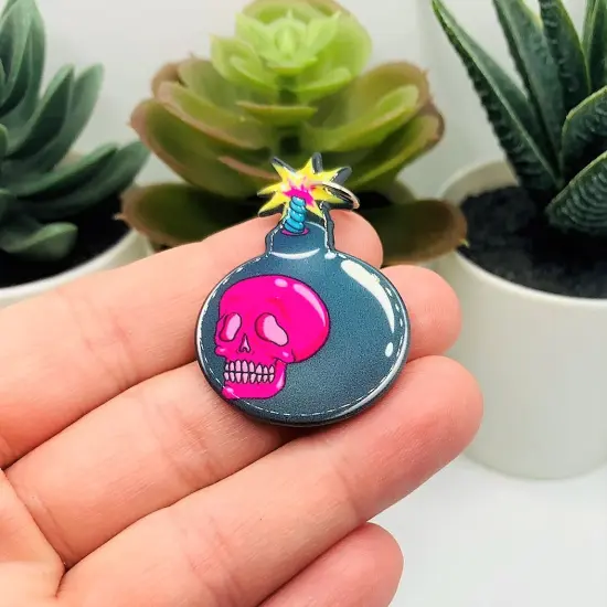 Pink Skull Bomb Charms, 30x42mm {2}