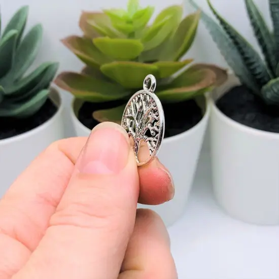 Silver Circle Tree of Life Pendant Charms {3}