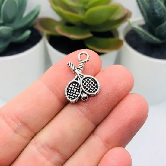 Silver Tennis Racket Charms, 20x14mm {3}