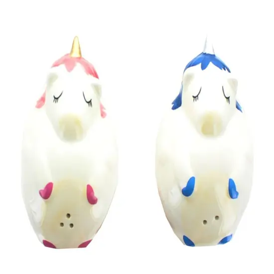 Glitter Galaxy Pink & Blue Unicorn Salt & Pepper Shaker Set {1}