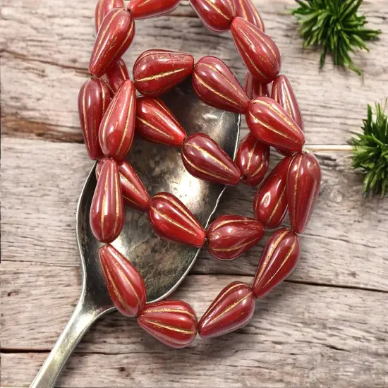 *10* 13x8mm Bronze Washed Red Opaline Melon Drop Beads {2}