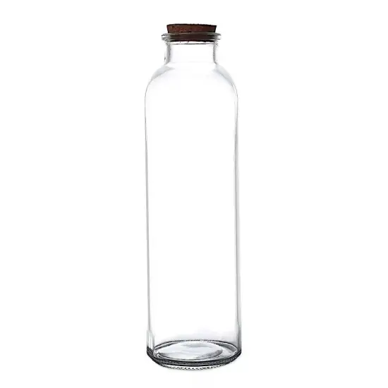 12 Clear 16 oz Round Storage Jars Refillable GLASS BOTTLES Cork Stopper Party {1}