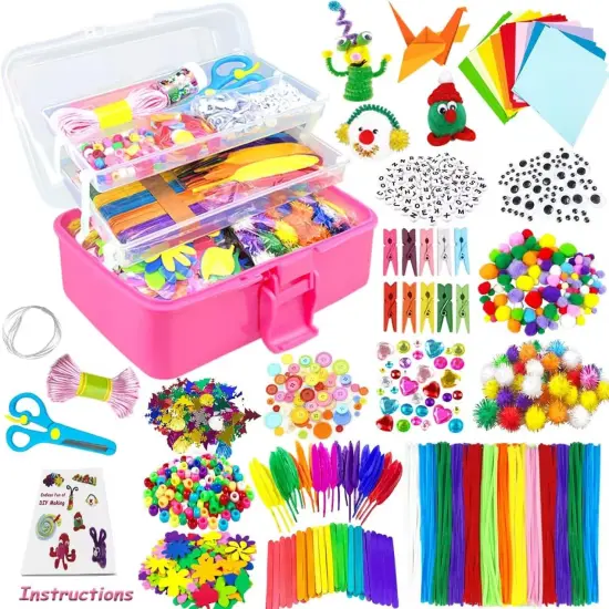 Arts and Crafts Supplies for Kids DIY Craft Kits Art Supplies Materials Kids Crafts Set with Pipe Cleaners Craft Box Preschool Homeschool Toys Gift for Kids Boys and Girls Age 4 5 6 7 8 {1}