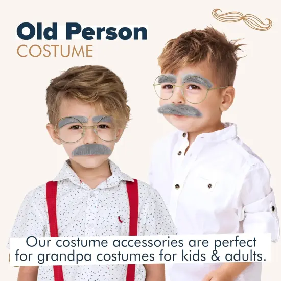 4E's Novelty Old Man Costume for Boys - Stick on Mustache, Eyebrows and Glasses - 100 Day of School Old Man Costume, Grandpa Costume Accessory Kit {5}