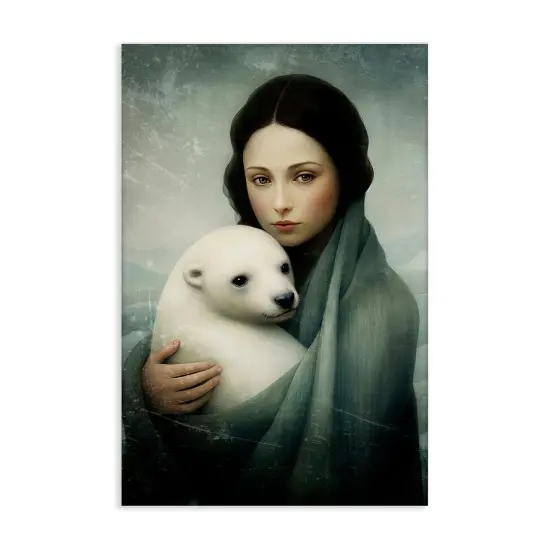 Stupell Industries Girl & Baby Polar Bear Canvas Wall Art Design by Paula Belle Flores {1}