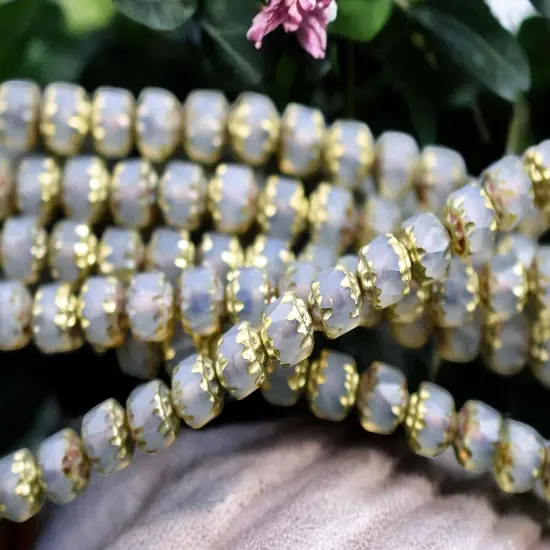 Gold Washed Matte Gray Crystal Opaline Picasso Cathedral Beads {3}