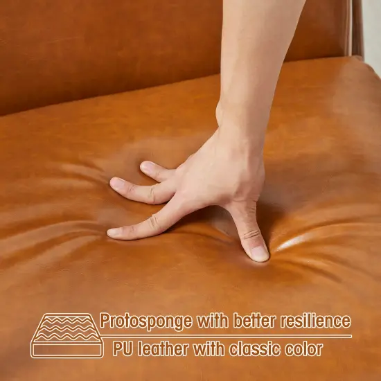 Set of 2 30.75"H Mid-Century Modern PU Leather Armchair Accent Chairs with Pillow Camel {4}