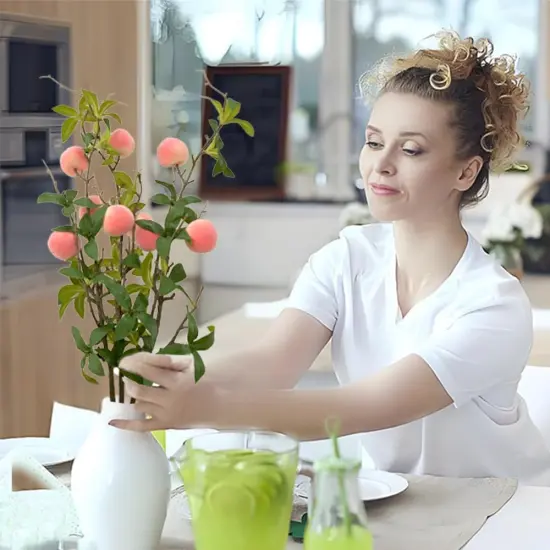 3 Bunches 27.5inch Artificial Peach Branches Faux Fruit Realistic {5}