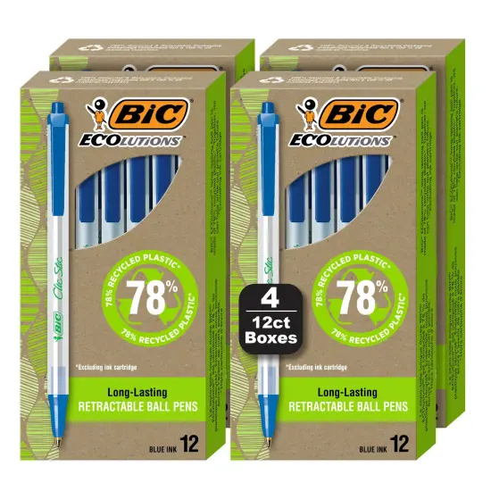 BIC Ecolutions Clic Stic Ballpoint Pens, Medium Point (1.0mm), 48-Count Pack, Retractable Ball Point Pens Made from 78% Recycled Plastic {1}