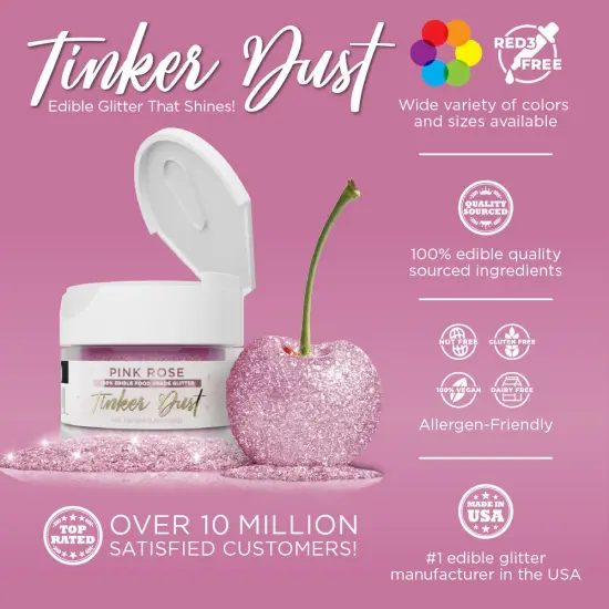 Bakell - Pink Rose Tinker Dust Edible Glitter (5g, 1x Jar) for Food, Desserts, and Beverages! {2}