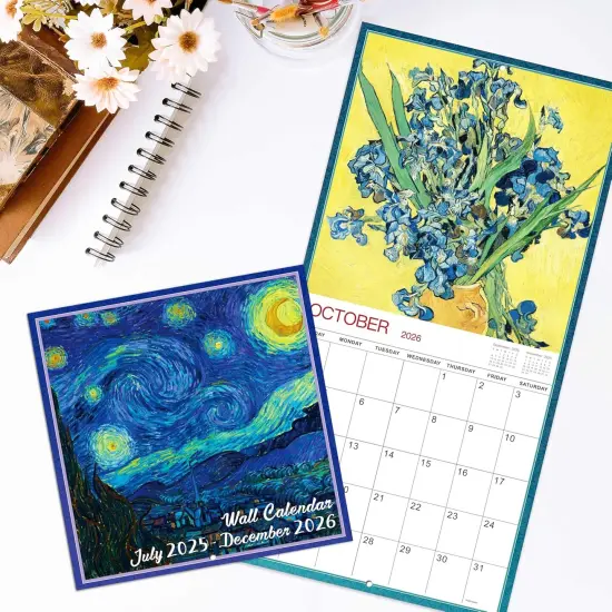 Wall Calendar 2025-2026 - Calendar 2025-2026, 18-Month Monthly Wall Calendar 2025-2026 from Jul. 2025 - Dec. 2026, 12" x 24" (Open), Unruled Blocks - Art Paintings {2}