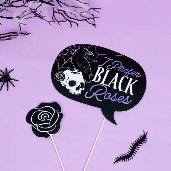 Big Dot of Happiness Goth Girl Photo Booth Props Kit, Black and Purple Halloween or Gothic Birthday Party Supplies - 20 Count Selfie Prop Sticks {6}