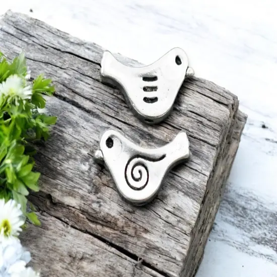 *50* 9x15mm Antique Silver Bird Beads {4}