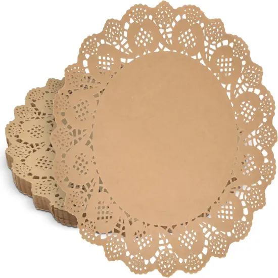 300 Pack Rustic Round Paper Place Mats 12" Disposable Light Brown Kraft Doilies Lace Scallop Doily {1}