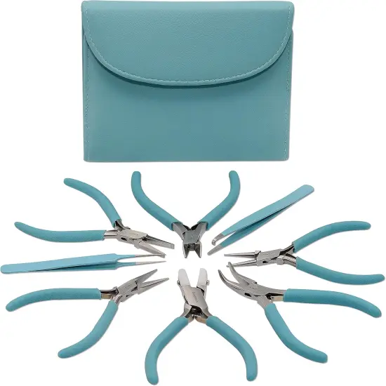 The Beadsmith Fashion Color Pliers &ndash; Slimline Color-Coordinated Tools &ndash; Matching Clutch in Beige &ndash; Jewelry Making Supply Kit to Create Necklaces, Bracelets, Earrings & More Light blue {1}