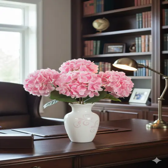 17.75" Pink Hydrangea Stem &ndash; 8" Bloom, Lifelike Faux Flower Decor {3}