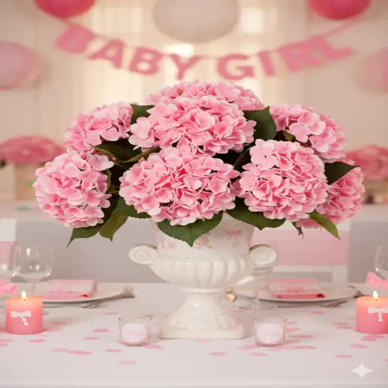 17.75" Pink Hydrangea Stem &ndash; 8" Bloom, Lifelike Faux Flower Decor {2}